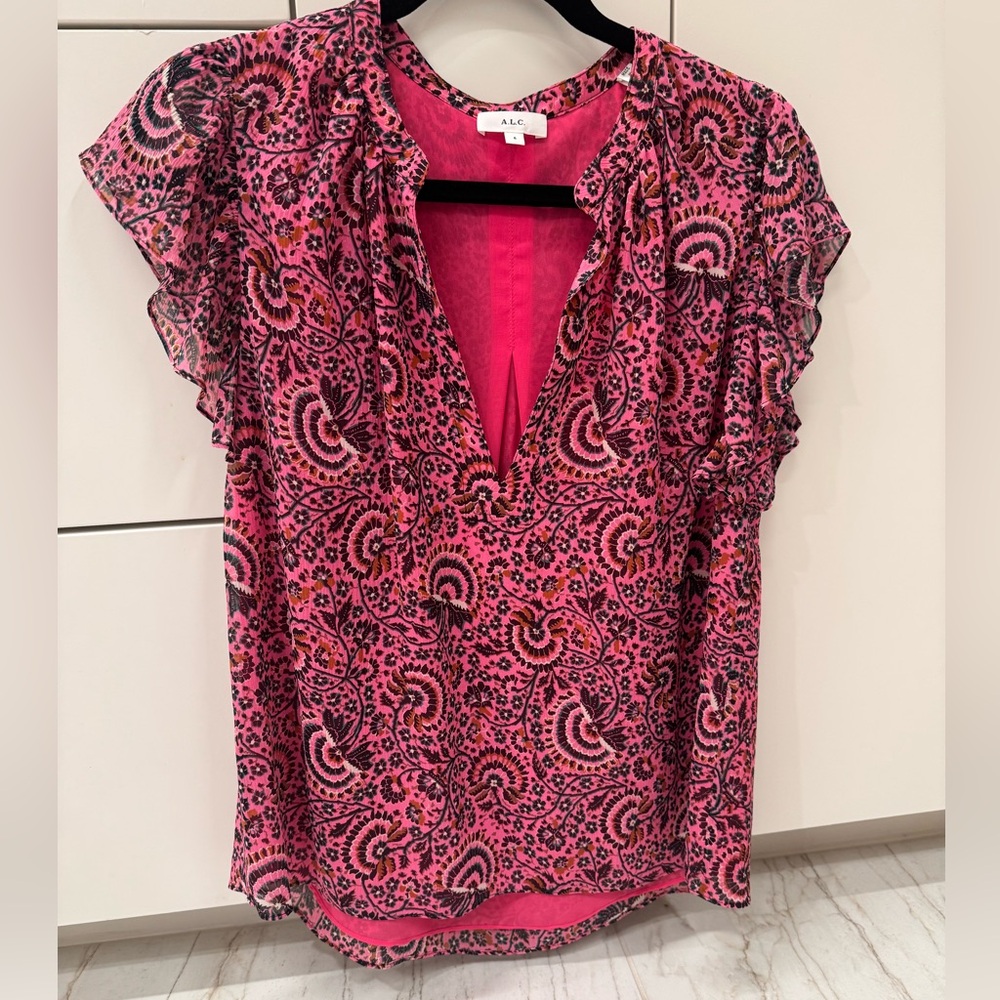 A.L.C. Pink blouse June silk top size 6 100% silk spring floral blouse
